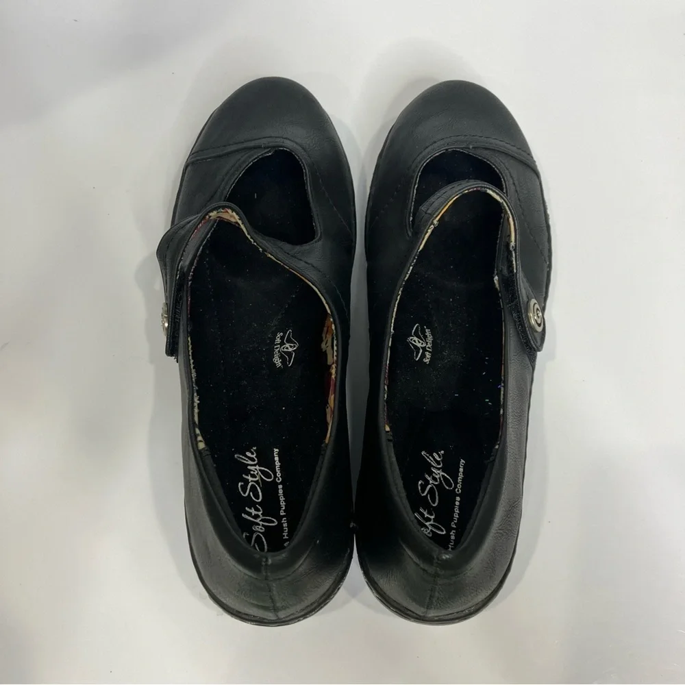 Soft style by hush puppies black leather mary Jane Shoes size 8.5‎